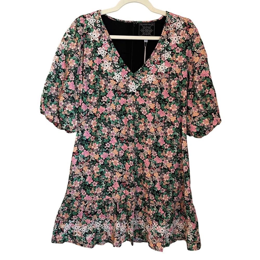 Johnny Was Size S Rebekah Floral Embroidered Eyelet Mini Dress‎ Puff Sleeve NWT